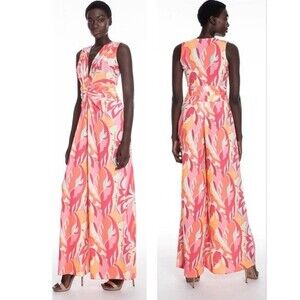 Julian Chang 1598 Amber Fuchsia Print Sleeveless V Neckline Jumpsuit XS